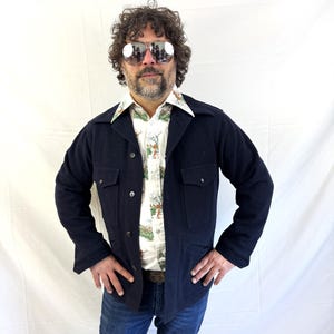 Vintage Pendleton Wool Navy Blue Coat Jacket Button Up Shirt