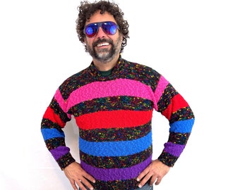 Fun Vintage 1980s 80s Knit Rainbow Sweater