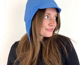 Vintage Eddie Bauer Quilted Goose Down Blue Winter Hat Hood