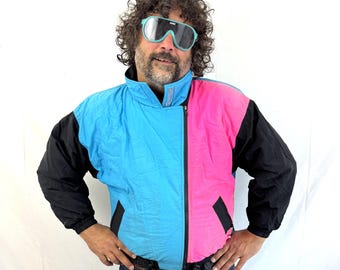 Rad 80s 1980s Vintage Neon Ski Puffy Rainbow OCEAN PACIFIC OP Jacket Coat - Xtreme Air