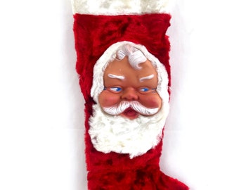 Vintage Midcentury 1950s 50s Rubber Face Plush Christmas Santa Claus Stocking