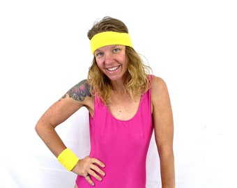 Vintage 80s Yellow Terry Cloth Headband and Wristbands: Aerobics Costume Set