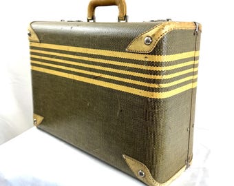 Vintage 1940s 40s Leather Trim Suitcase - Koch's Aviation Luggage - Koch & Sons of San Francisco, California