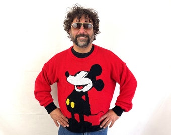 Vintage 80s 1980s Mickey Mouse J.G. Hook Red Disney Knit Sweater - Mickey & Co.