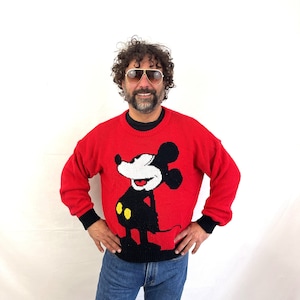 Vintage 80s 1980s Mickey Mouse J.G. Hook Red Disney Knit Sweater - Mickey & Co.