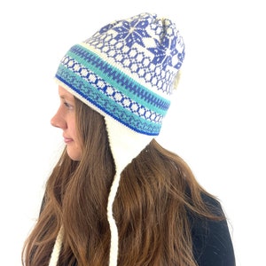 Vintage 80s Wool Snowflake Ski Knit Winter Hat - Stowe Woolens Vermont