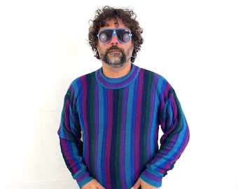 Vintage 80s 90s Rainbow Knit Sweater - Colours by Alexander Julian