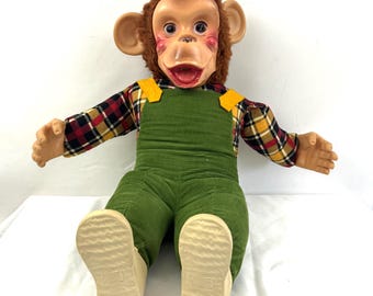 Vintage 50s 1950s Zippy Monkey Chimp Plush Plastic Face