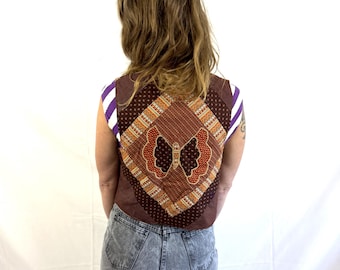 Tolle Vintage Patchwork Hippie 70er Jahre Handgemachte Schmetterlings Weste