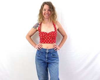 Vintage 90s 1990s Red Lizwear Cropped Southwest Western Top and Matching Top Set