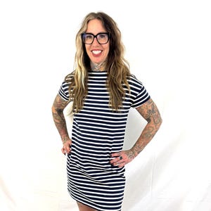 Vintage Orcival Striped Tunic Dress: Navy & White, Made in France