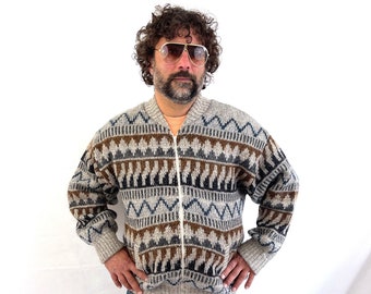 Vintage 80s 90s Southwest Lebowski Zip Up Cardigan Wool Sweater - By Zolo Club