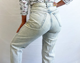 Vintage 1980s 80s Acid Wash High Waisted Denim Jeans by Code Bleu