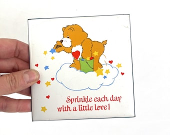Vintage 1980s 80s Care Bear Porcelain Tile Plaque - Sprinkle each day with a little love!