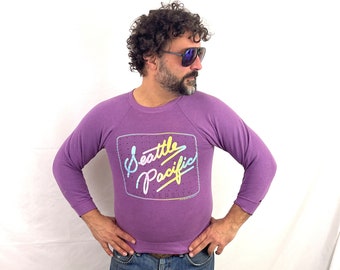 Vintage 1980s 80s Purple Seattle Pacific University Sweatshirt