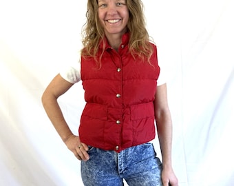 Vintage 1980s 80s Woolrich WOMAN Red Puffy Down Feather Ski Vest
