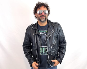 Vintage 80s 1990s RAD Leather Biker Motorcycle Rocker Jacket Coat