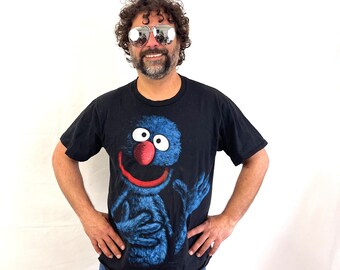 Vintage 1990s Grover Sesame Street Black Tee Shirt Tshirt - Changes tag