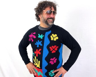 Vintage 1980s 90s Liz Claiborne Lambswool Angora Rainbow Geometric Sweater