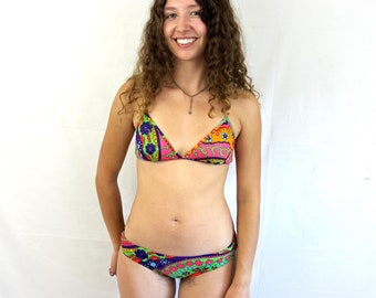 Vintage 1960s 70s Psychedelic Bikini Set Swimsuit
