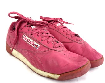 Vintage 1980s RARE 80s Reebok Pink Leather Sneakers Shoes - Size 7 USA