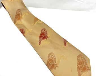 Vintage 1970s 70s Wide Men's Polyester Novelty Print Owl Neck Tie Necktie - Richmond Bros - 700 Fussy Tailors