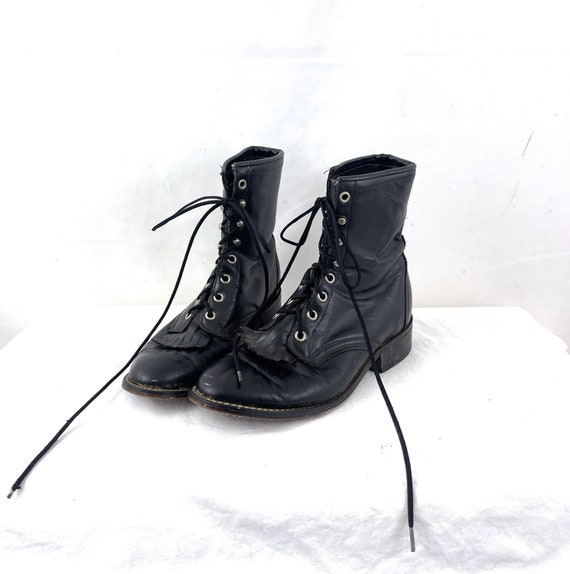 Vintage Laredo Leather Roper Fringe Lace Up Boots 