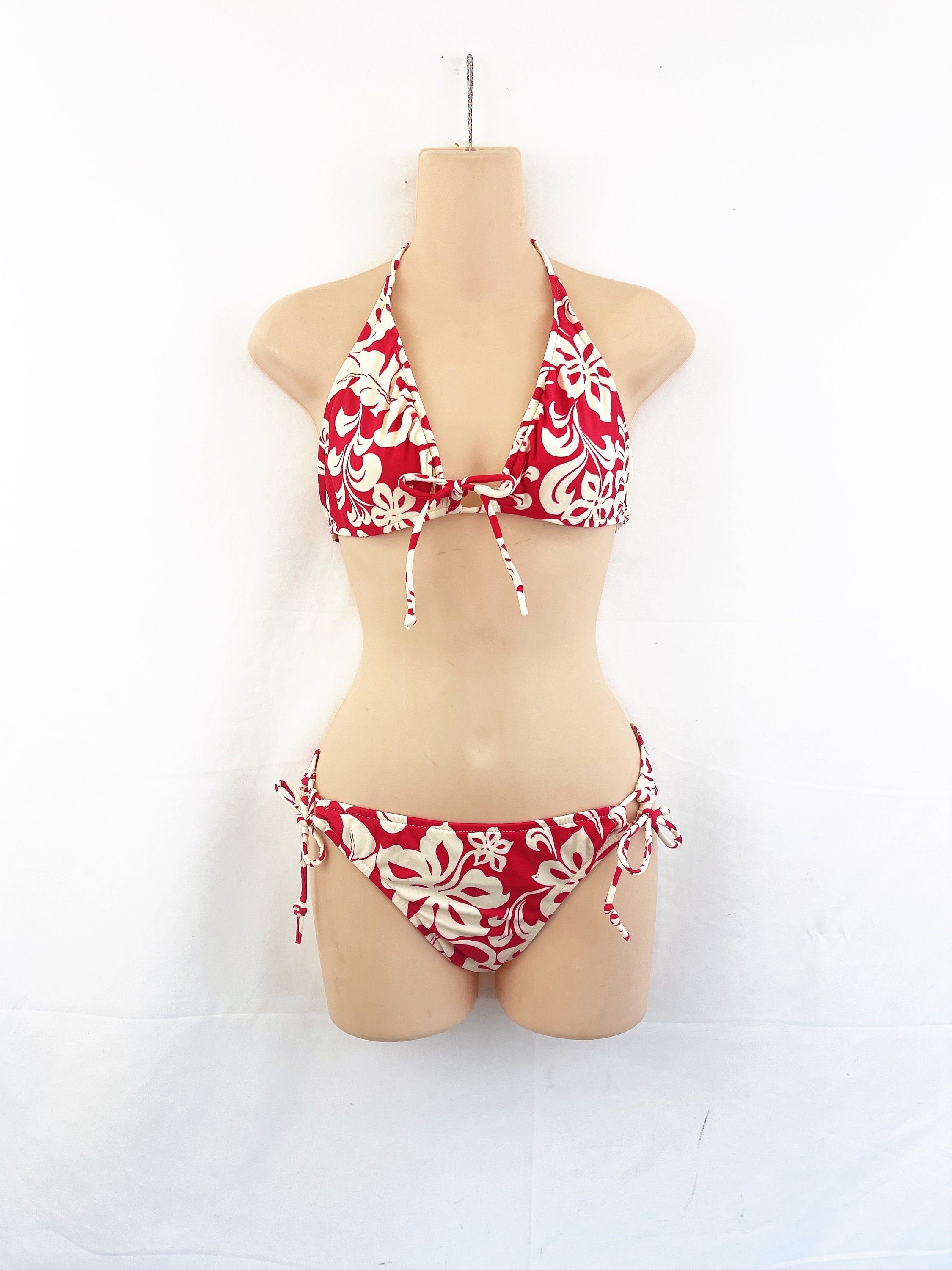 Vintage 90s 1990s Red White Tropical Floral ROXY Quicksilver