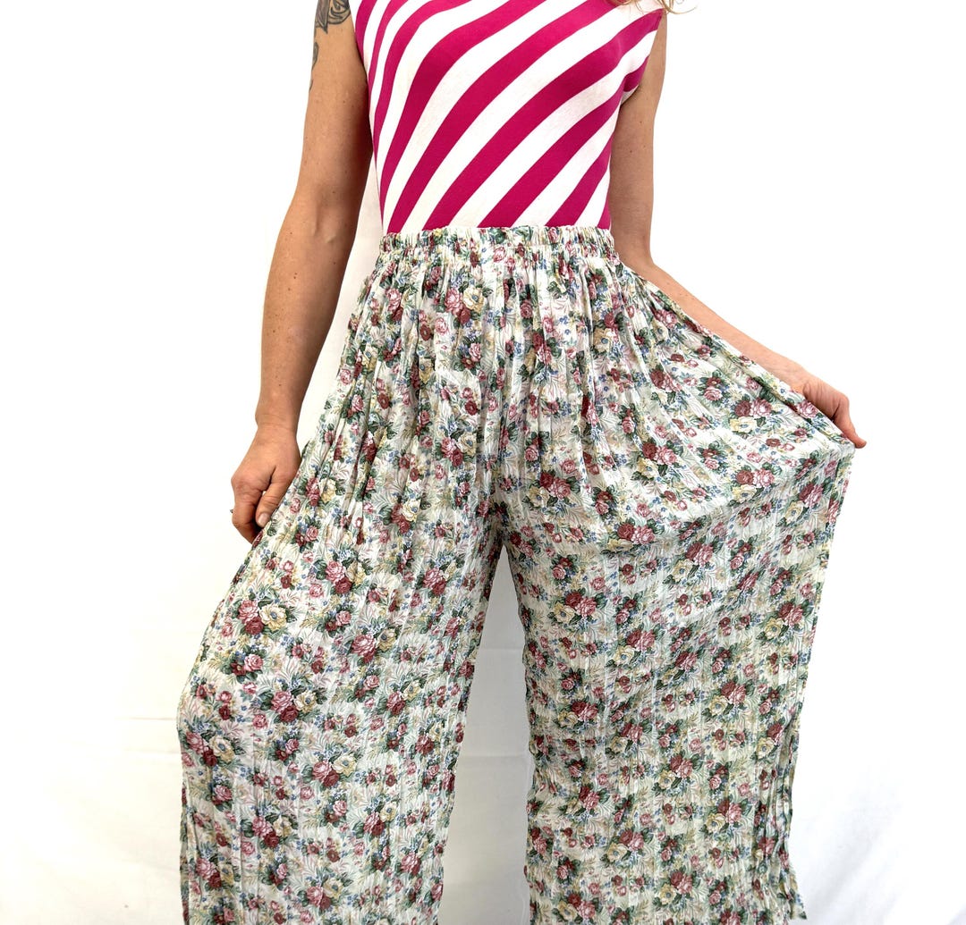 Vintage 1990s 90s Floral Rayon Wide Leg Pants - Sharnel USA - Etsy