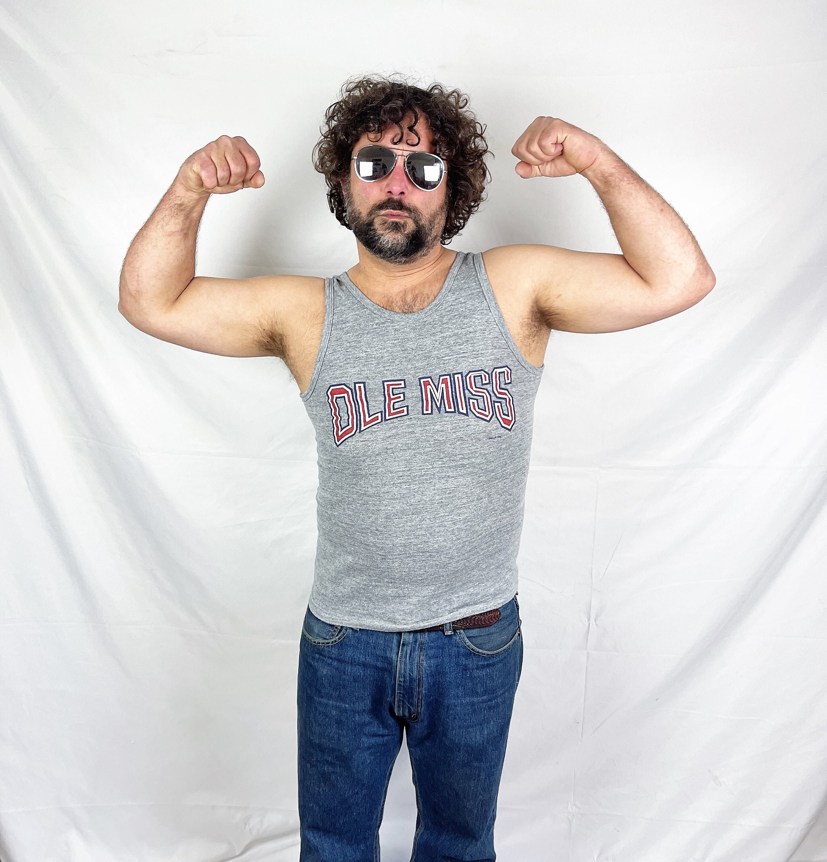 Buy Vintage 80s Gray Rayon Blend Ole Miss Tank Top Shirt Online in