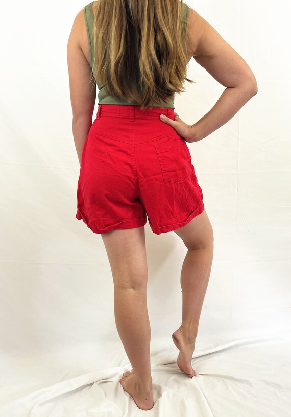 Vintage 1990s 90s Red Cotton Pleated High Waisted… - image 3