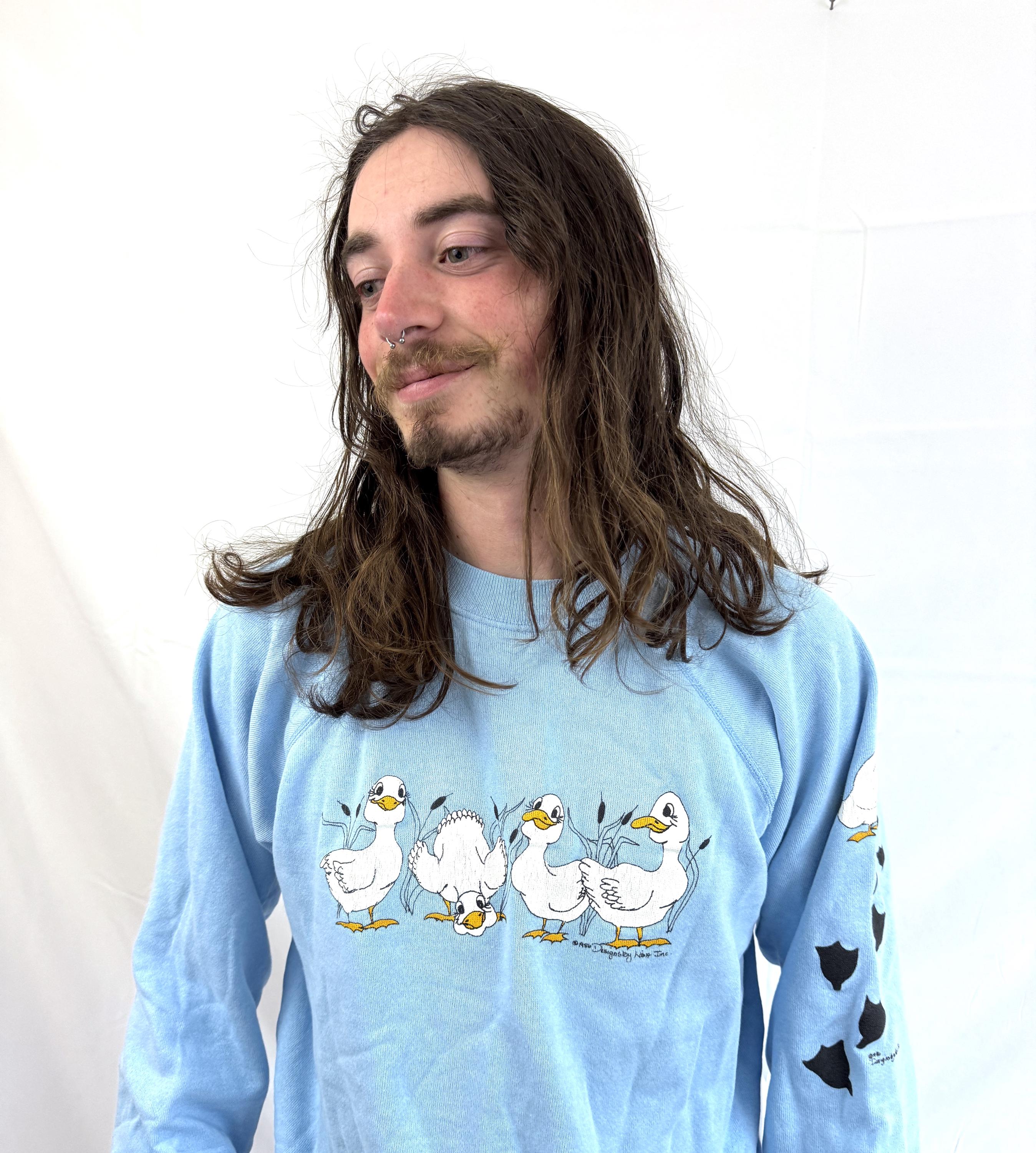 トップス 80's vintage duck comical sweat Vintage 1980s Funny Ducks 80s Animal Print Humor Duck