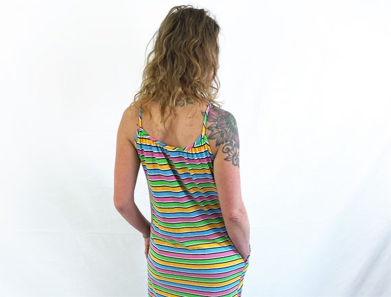 Vintage 1970s 70s Striped Rainbow Fun Dress - image 2