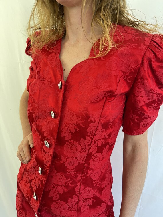 Vintage 1980s Red Fitted Party Dress - All That J… - image 3