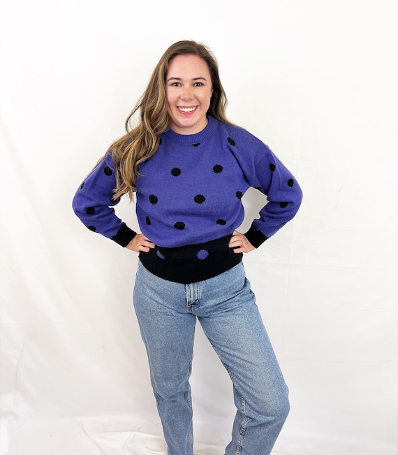 Vintage 80s Purple Polka Dot Sweater