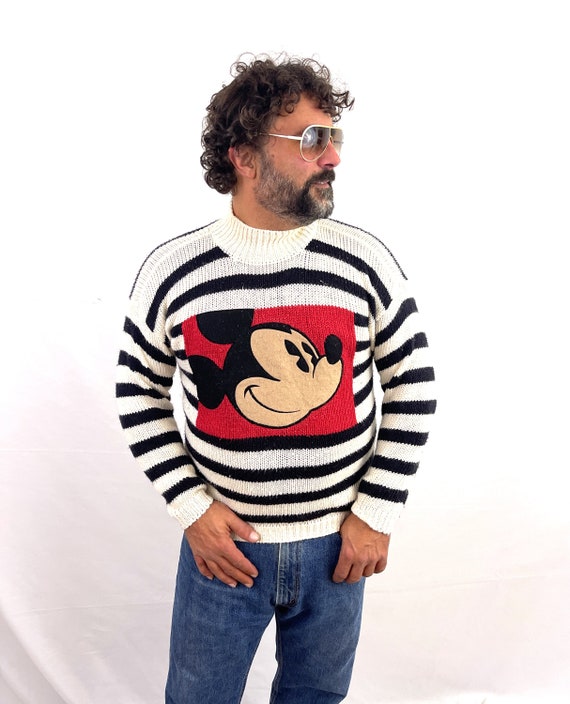 Vintage 80s 1980s Striped Mickey Mouse Knit Sweat… - image 3
