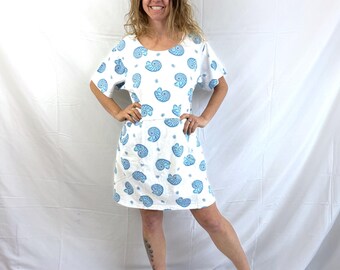 Vintage 90s 1990s Shell Seashell Print Cotton Summer Dress