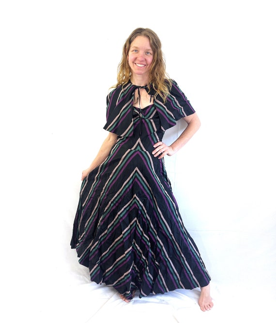 Vintage 1940s 40s RARE Chevron Striped Dress - wi… - image 1