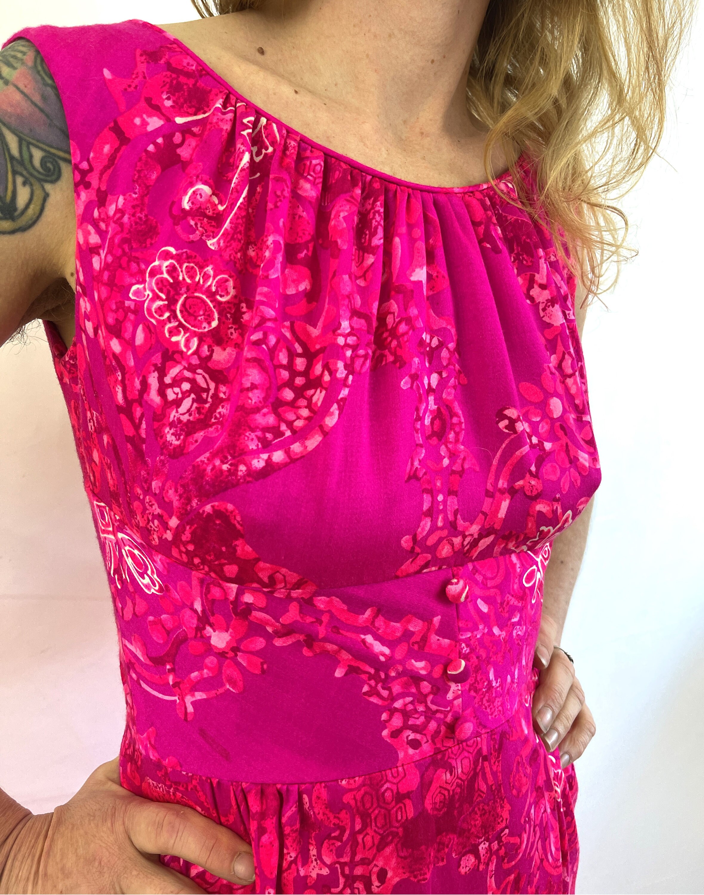 Vintage 1970s 70s Honolulu Kawika of Hawaii Pink Maxi Dress