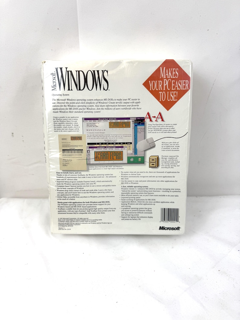 Vintage 1990s 90s 1992 Microsoft Windows Operating System Software ...
