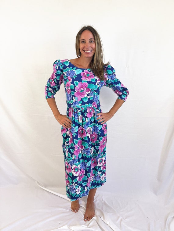 Lanz Original - Vintage 80s 1980s Cotton Floral S… - image 1