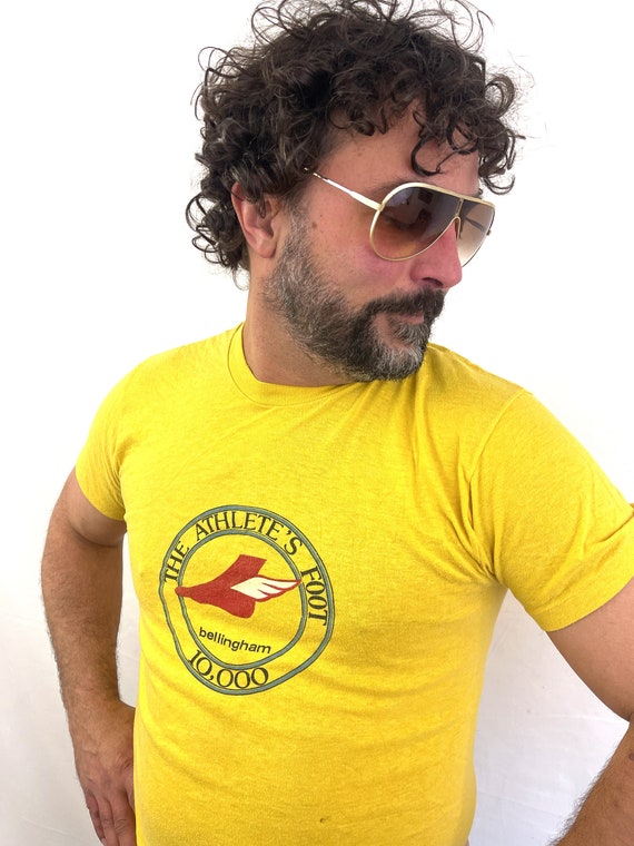 Great Vintage 80s Yellow The Athlete's Foot Tee S… - image 2