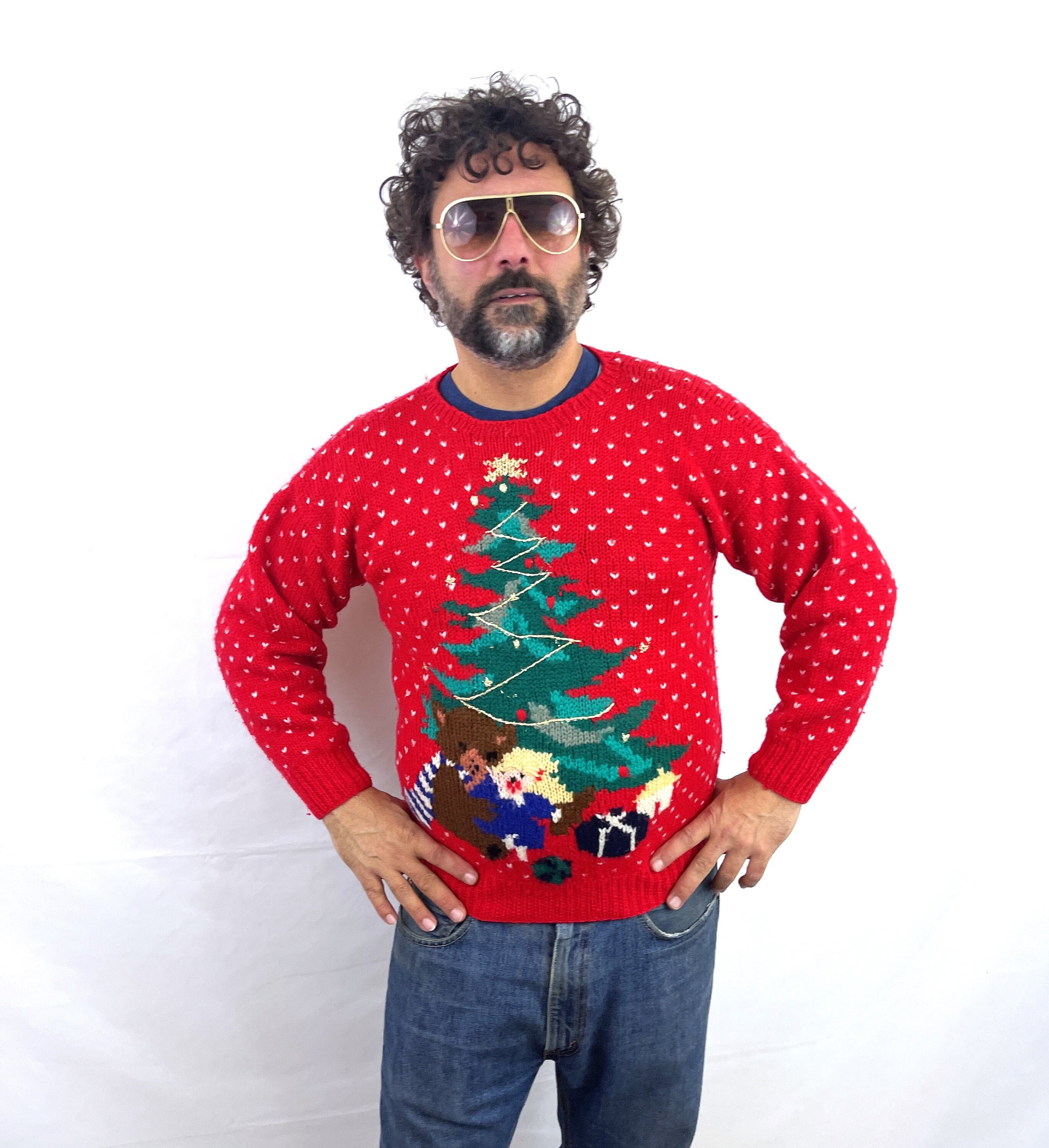 Vintage 90s Christmas Tree Wool Knit Sweater - Deans of Scotland