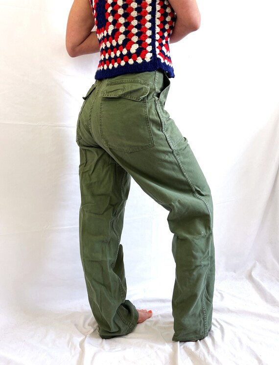 Vintage 1970s 70s Cotton Sateen Millitary US Army Trousers Cargo 