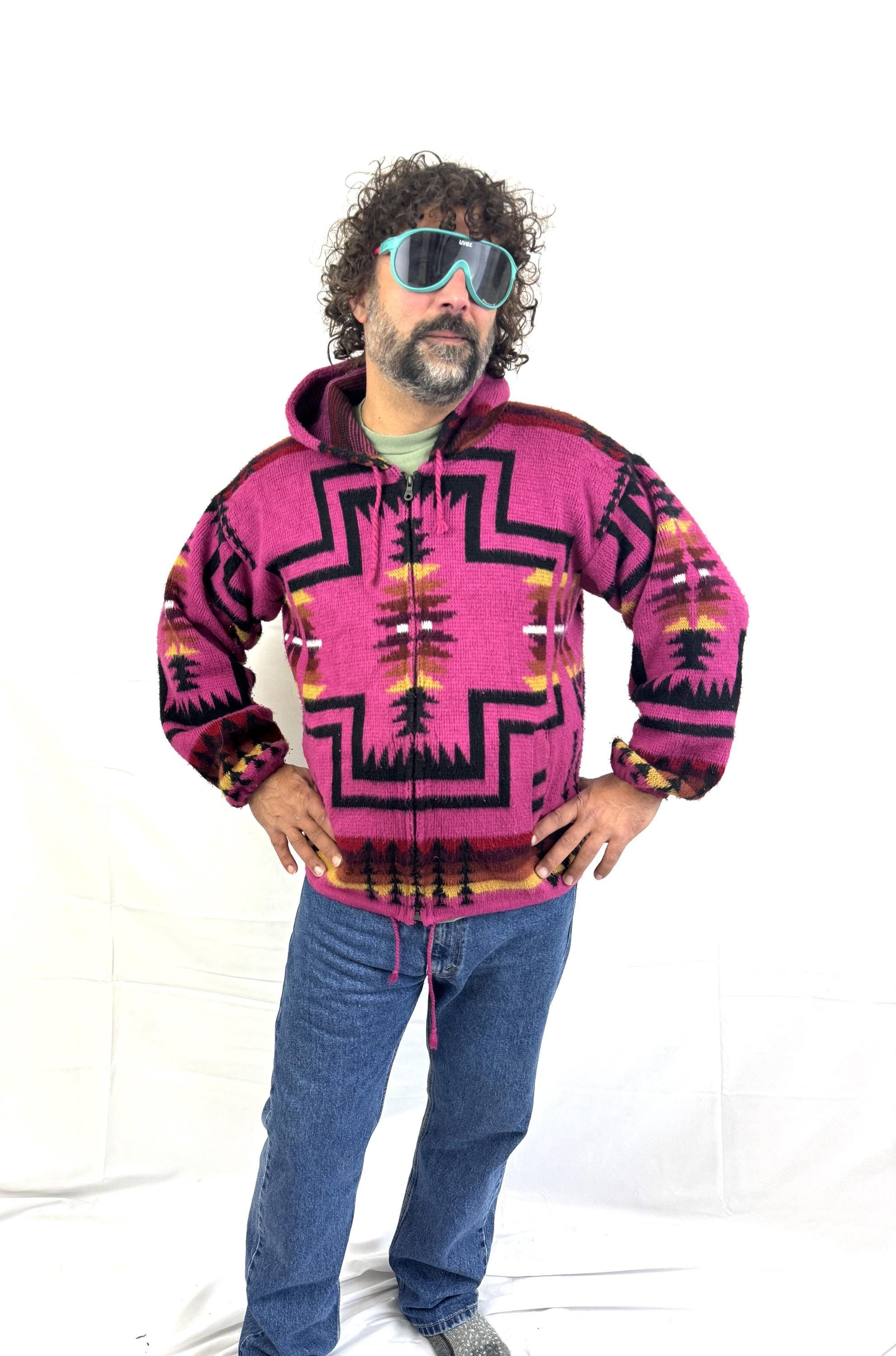 希少90s【マンシングウェア】3Dデザインニット クレイジーパターン 日本製 M 90年代 オーストラリア製 COOGI クージー ウール 3Dニット