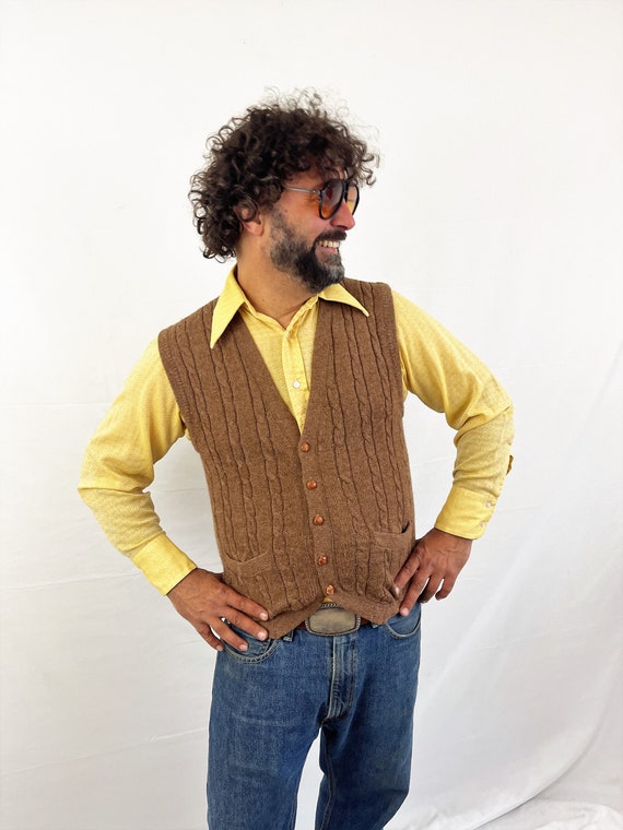 Vintage 90s 1990s Super Soft Knit Brown Vest Swea… - image 1