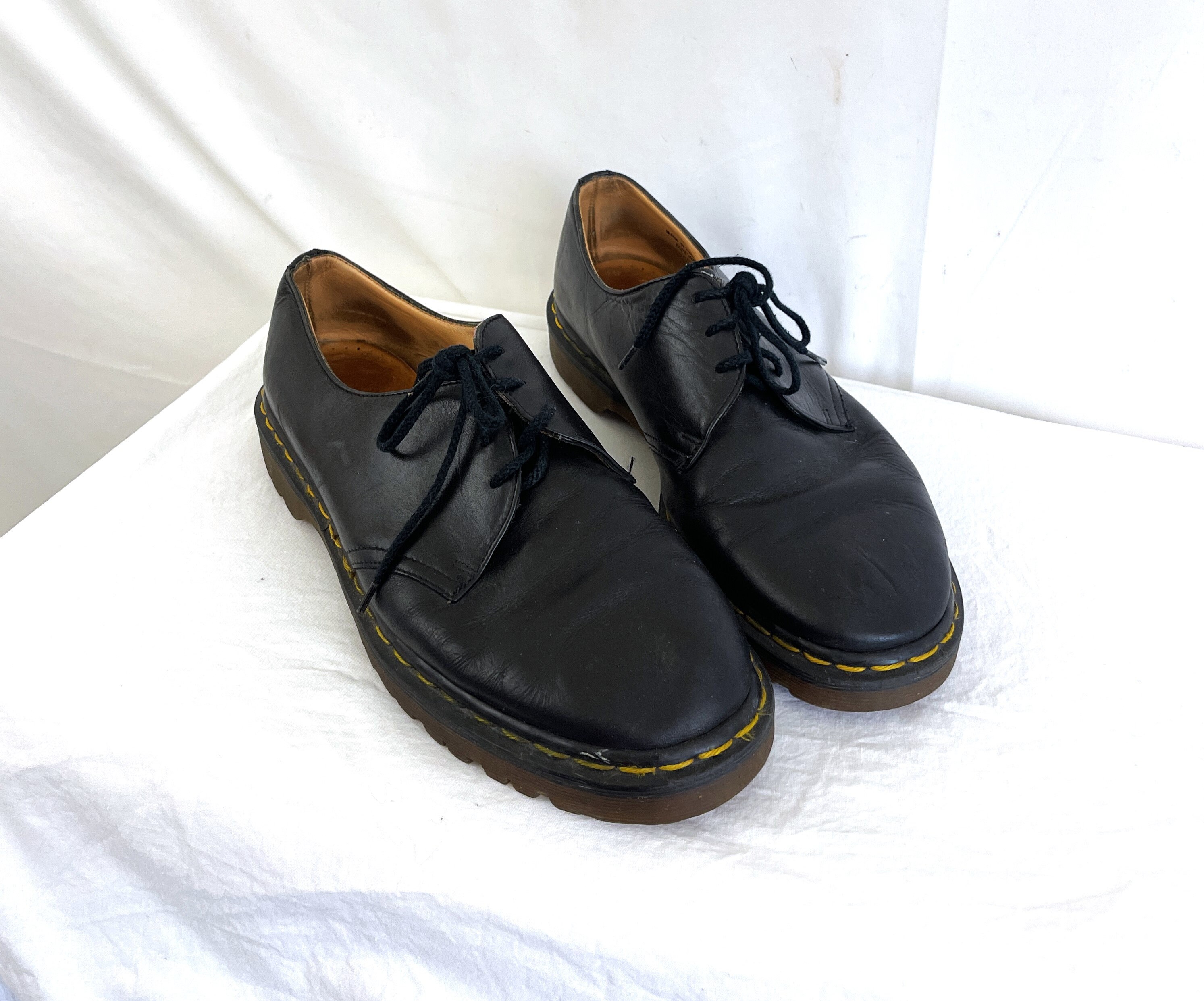 Vintage Black Leather Doc Martens Shoes - Made in England - UK