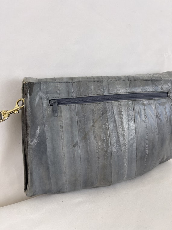Vintage 1980s 80s EEL Skin Gray  Purse Handbag - image 6