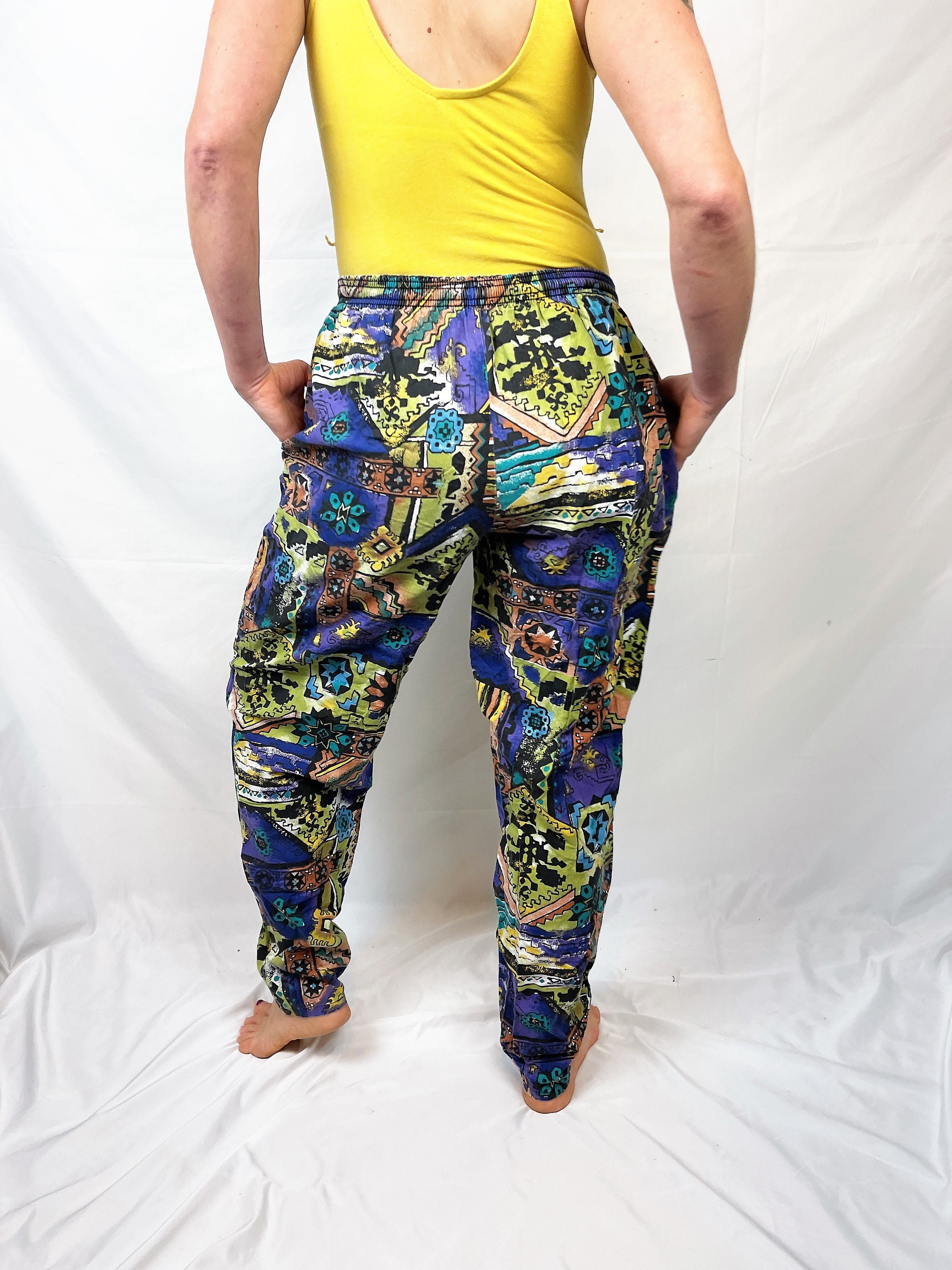 Vintage 80s Neon Rainbow Neon Hammer Time Harem Baggy Pants - Jo Jo for Your Bobo