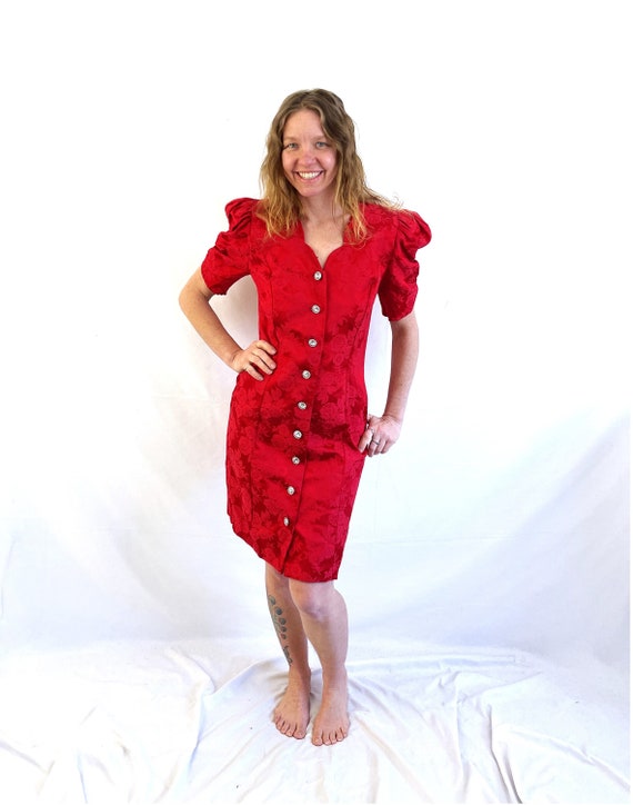 Vintage 1980s Red Fitted Party Dress - All That J… - image 1